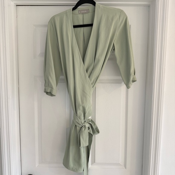 EVERLANE Light Green Japanese GoWeave Long-Sleeve Mini Wrap Dress 0 - Picture 5 of 12